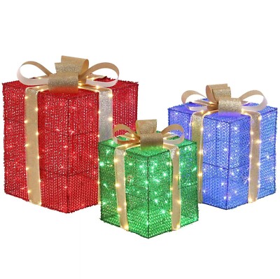 3er Set Riesen Leucht Weihnachten Paket Set Geschenke Geschenkbox mit 360 LED Lichter