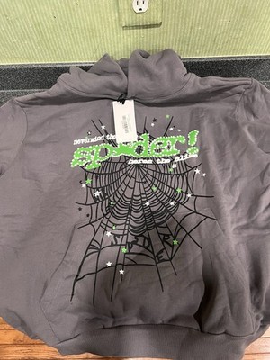 Sp5der Grey Wait Web Hoodie Sweatshirt Slate Grey Men s Size LARGE