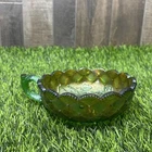 Vintage Carnival Glass Handled Nappy Dish Bowl Imperial Quilted Pansy Amethyst