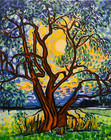 Original acrylic painting, Impressionist tree art, Van Gogh style painting