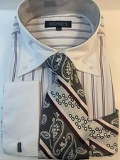       New Men's Dress Shirt With Tie/Hankie/ French Cuff Set  Free Dress Socks