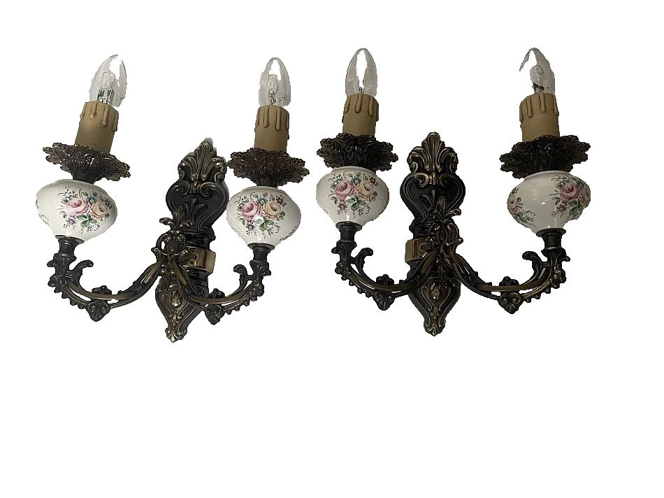2 alte  Wandlampe Messing Wandleuchte Barock Stil Vintage  - Bild 1 von 4