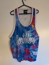 Scribblers Tee Room Racerback Vest Mens Size Large Blue Embroidered Golden Bird