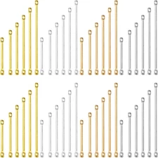 240pcs Brass Bar Links for Jewelry Making,6Sizes Gold,Silver,K Gold,White K 