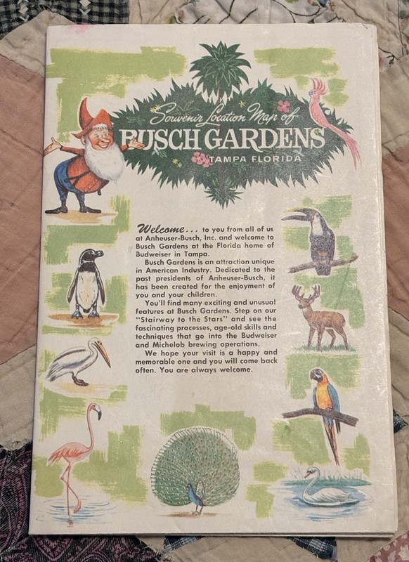 VTG 1965 SOUVENIR LOCATION MAP BUSCH GARDENS TAMPA FLA LGE FOLD OUT 34X22 INCHES