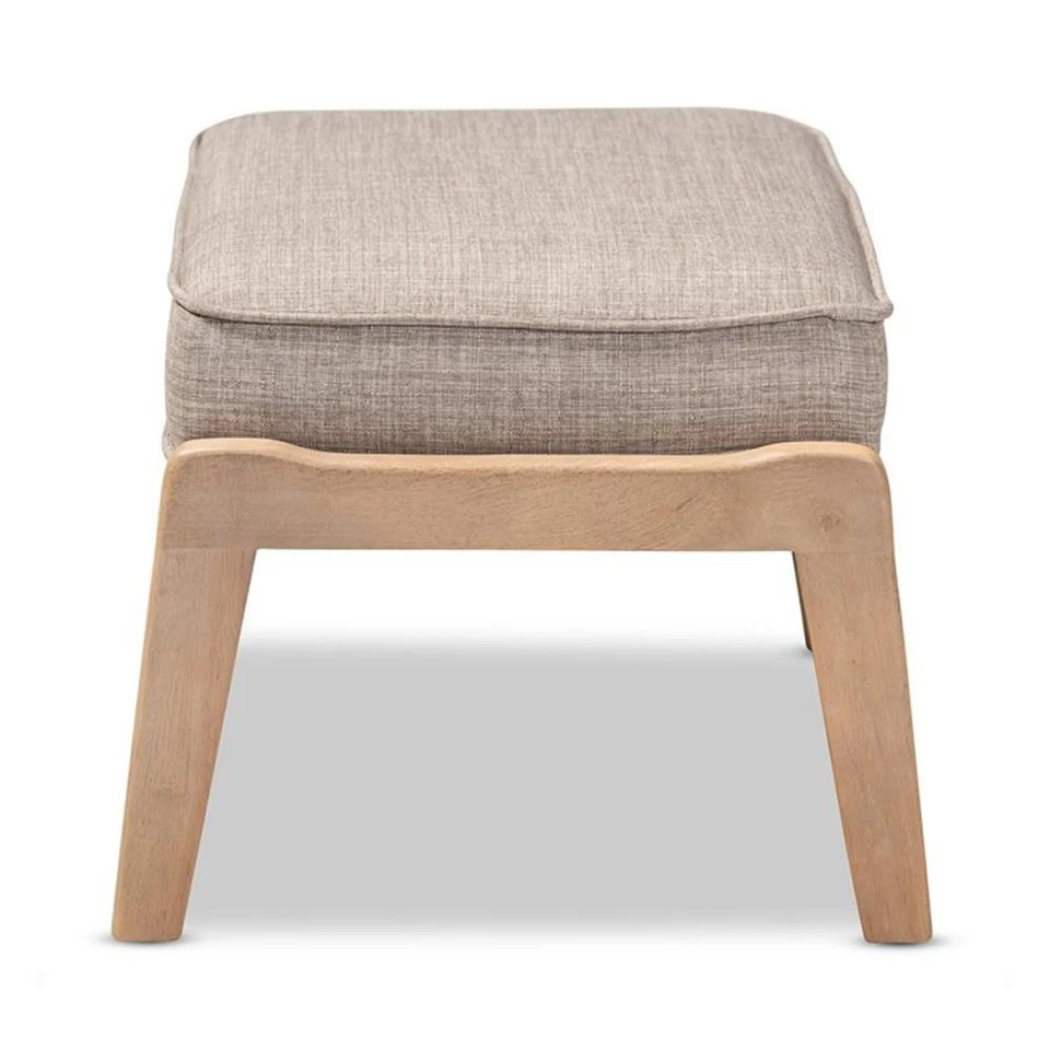 Baxton Studio Sigrid Light Grey Upholstered Antique Oak Wood Ottoman - Image 3 of 4