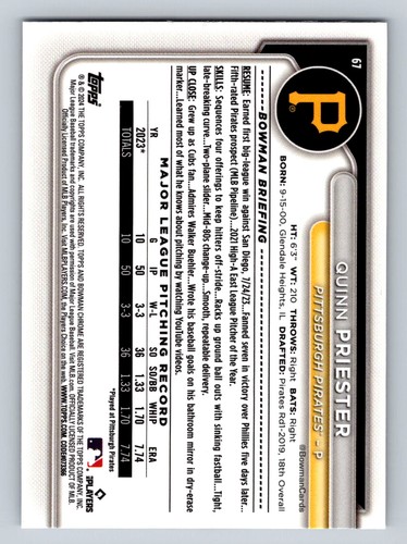 2024 Bowman #67 Quinn Priester Chrome Mojo Refractors - Picture 2 of 2
