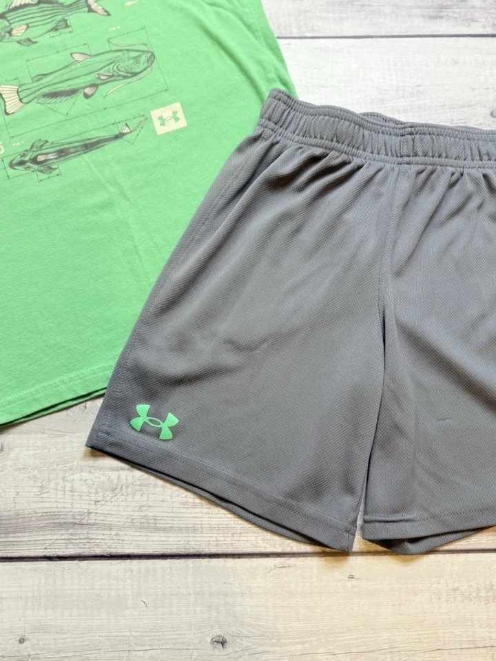 Boys Youth Under Armour Green & Gray Matching Outfit - Size 7 - Image 4 of 4