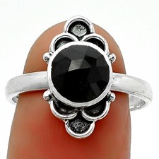 Faceted Natural Black Onyx Brazil 925 Sterling Silver Ring s.8.5 Jewelry R-1104