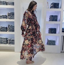 ZIMMERMANN-0 (AU 8-10/US 4-6)-ALLIA SHIRRED WAIST PLUM FLORAL L SLV MIDI DRESS