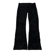 Vintage Juicy Couture Women's Black Velour Flared Track Pants Loungewear Size L