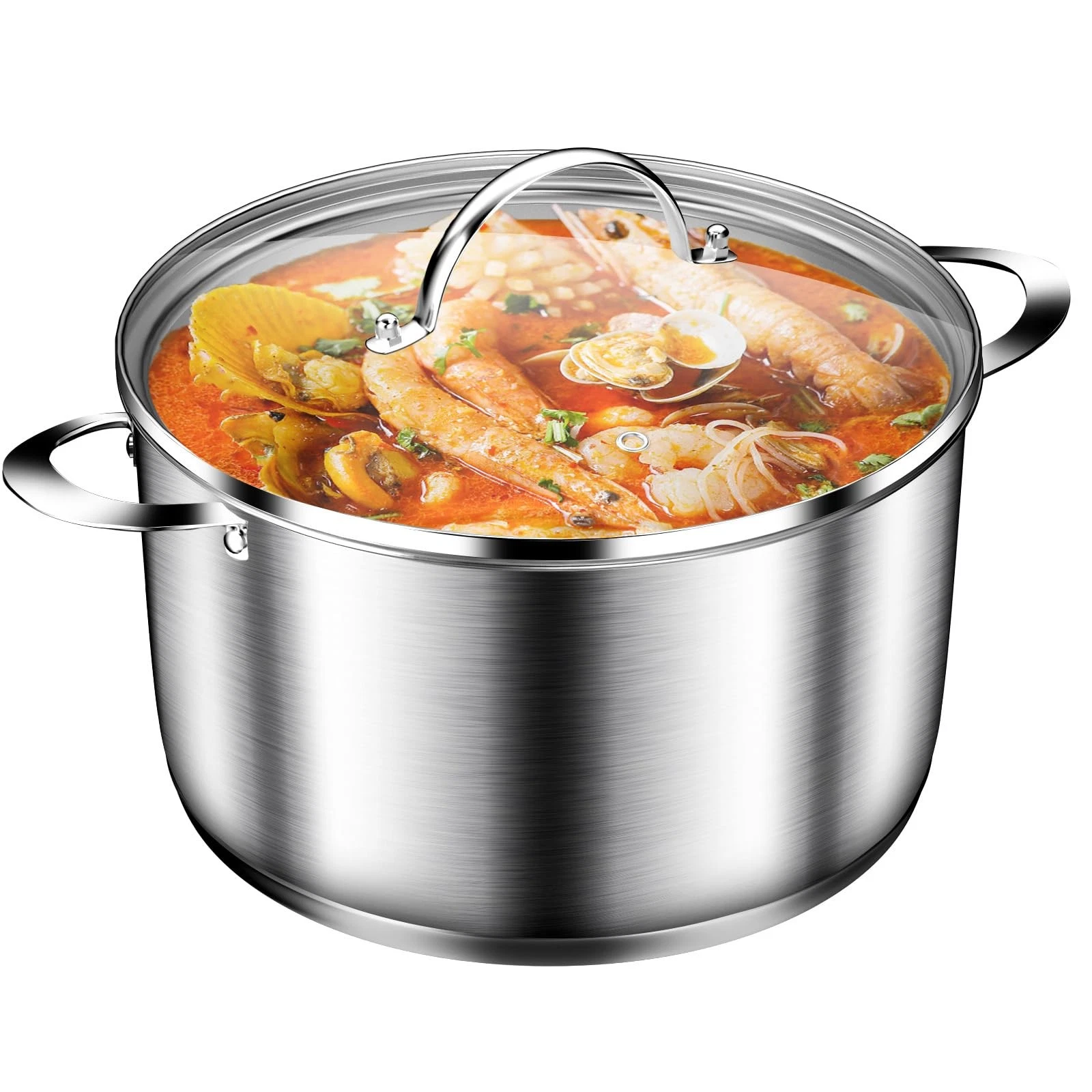 Cooking Pot, Stainless Steel Stock Pot with Glass Lid, 6 Quart Soup Pot, Indu...