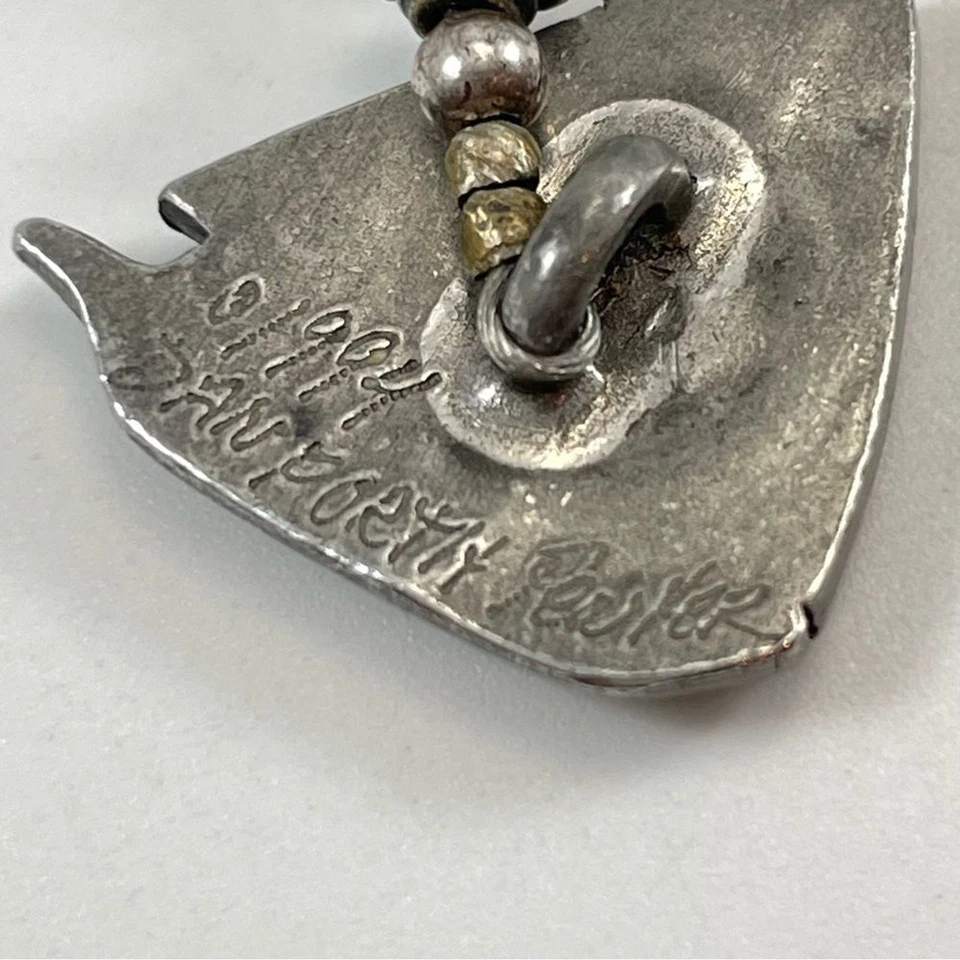 Pulsera náutica vintage Danforth peltre 1994 con cuentas de pescado de vidrio declaración Foto 3 de 4