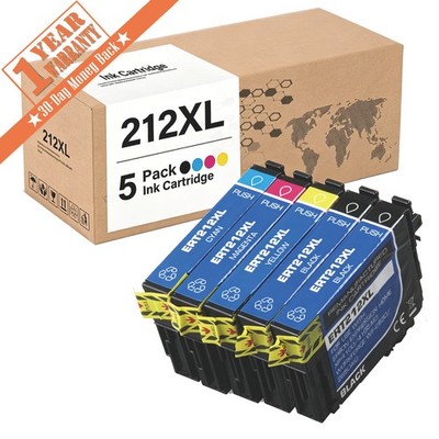 5 Pack T212XL Ink Compatible for Epson Workforce XP-4100 XP-4105 WF-2850 WF-2830