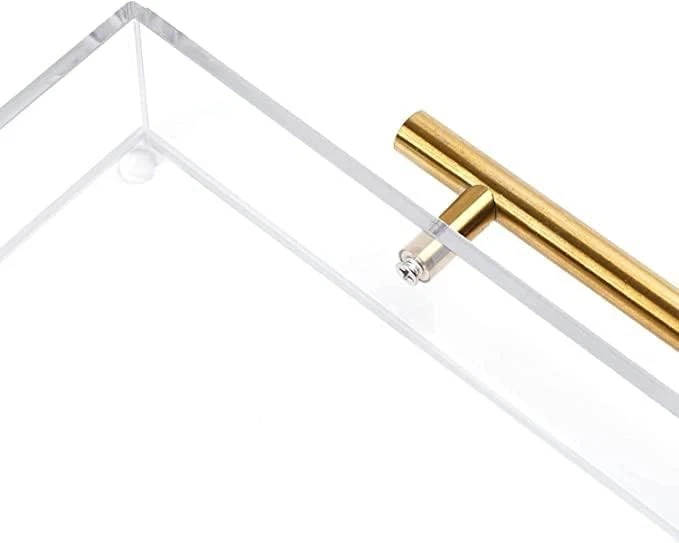 ✅ NUEVA Bandeja para Servir Acrílico Transparente 11"x14" con Asas Doradas - Bandeja Grande Resistente f Foto 4 de 4