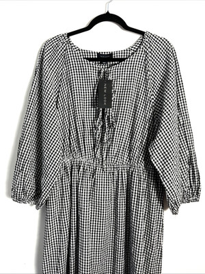 NEW LOOK - KARIERTES MIDIKLEID ZUM BINDEN - GR. 16 - SCHWARZ