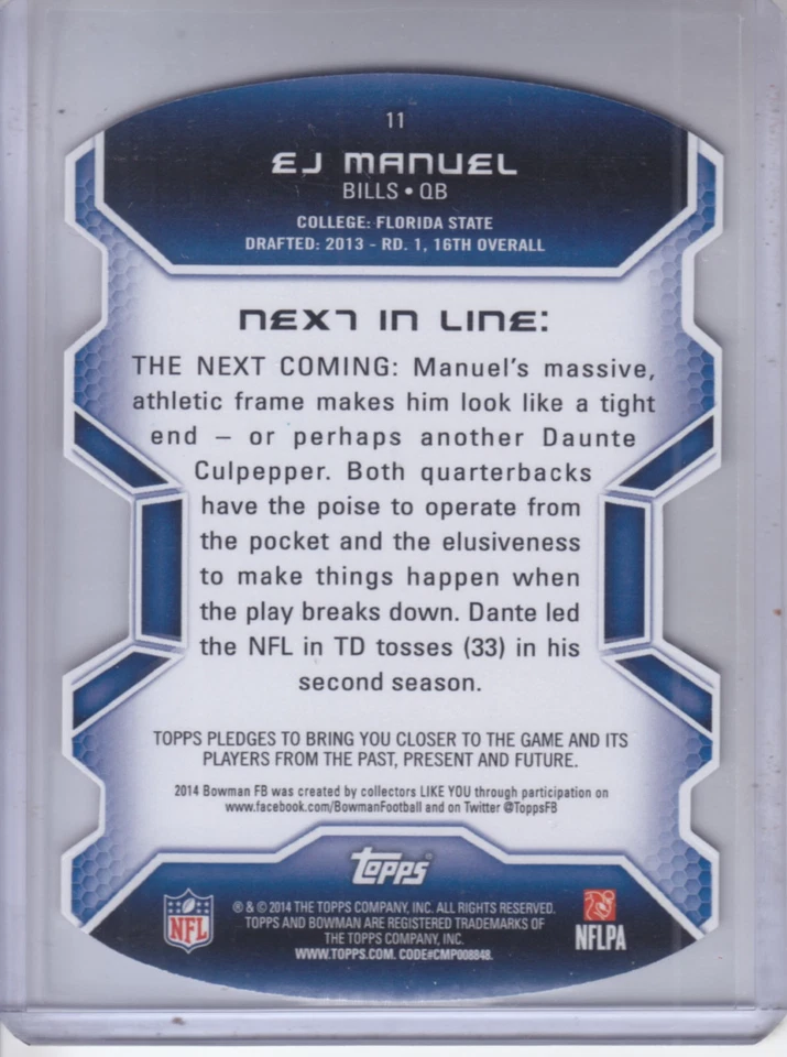 2014 Bowman Die Cut #11 EJ Manuel - FB - Image 2 of 2