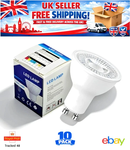 10 X Bombillas LED GU10 5W Blanco Frío 6500K Foco 120° ECO 5W No Regulable Reino Unido