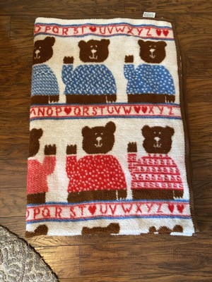 Vuteks Crown Crafts Vintage 80s Blanket Rare Bears Children Alphabet Reversible