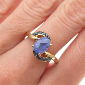 Authentic 925 Sterling Gold Plated Real Tanzanite Lab-Created Peacock Sapphire Ring Size 8