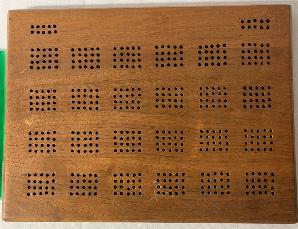 Vintage Large 12" X 9" Wood Hanging CRIBBAGE BOARD w/ 180 Pegs - Image 2 of 4