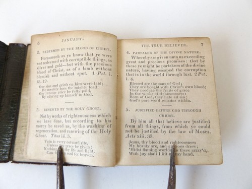 1858 Miniature THE BELIEVER'S DAILY TREASURE Leather Binding BIBLE Prayer - Picture 7 of 14