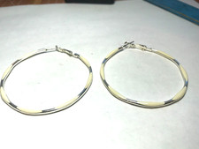 VINTAGE LARGE ENAMELED HOOP PIERCED EARRINGS L  K VERY COOL