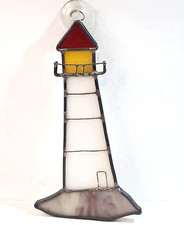 Vintage Thick Stained Glass Sun Catcher Lighthouse Hanging Beach Ocean Decor