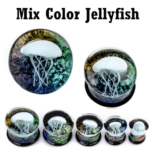 2 Stück Quallen Flesh Tunnel Glas Sattel Ohr Plugs Ring Messgeräte Ohrring Piercing - Bild 17 von 23