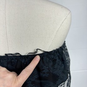 Vintage 80s Black Nylon Strapless Harem Jumpsuit Smocked Bodice Lace Trim Small