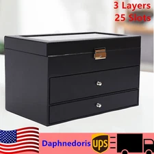 Watch Display Box & Jewelry Storage Case Multi-Purpose Organizer Box w/Glass Top