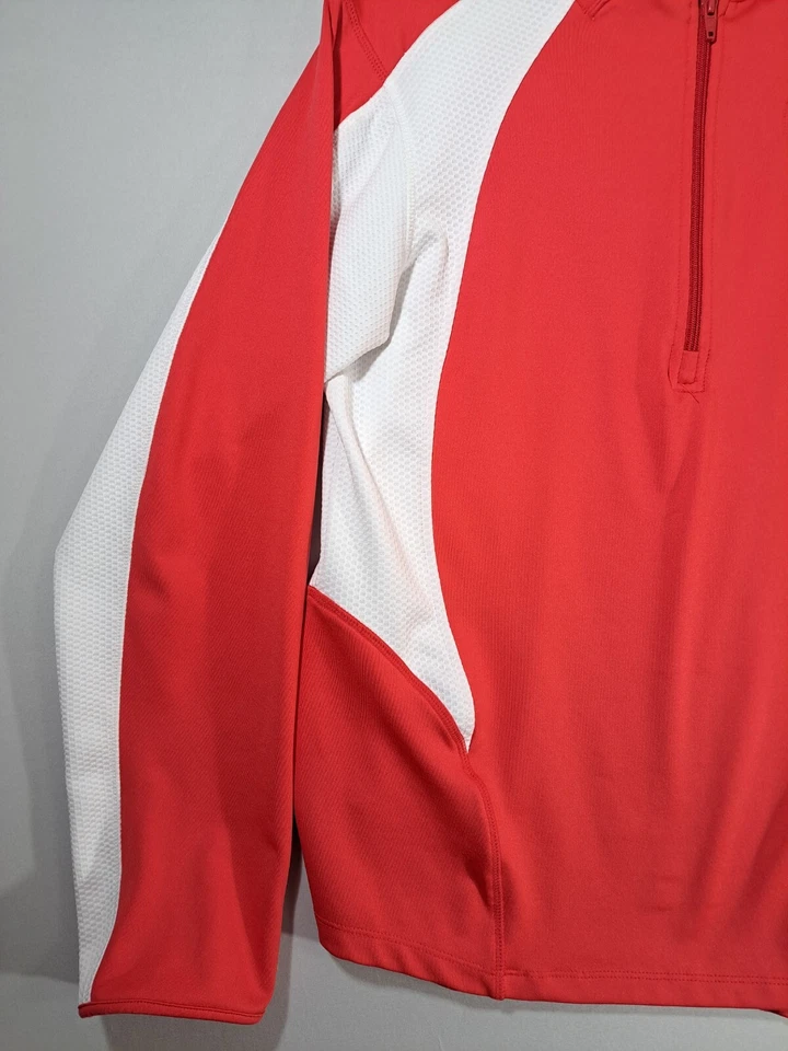 Pullover Mizuno DryLite 1/4 Cremallera Mujer Grande Rojo Blanco Rendimiento Elástico  Foto 3 de 4
