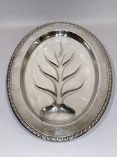 F B Rogers & Bro Silver Metal Tree Tray Plate Dish Footed Meat Platter Serving