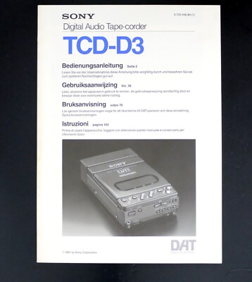 Original SONY TCD-D3 DAT-Tapecorder Bedienungsanleitung / User Manual! UNBENUTZT