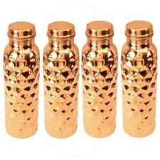 100%Pure Copper Water Bottle Diamond Cut Design Good Health Benefit 950ml 4Pcs