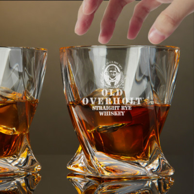 Custom Engraved Old Overholt Whiskey Glass   10 oz Twisted Rocks Glass