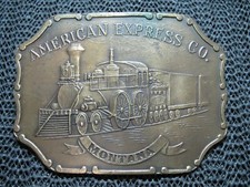AMERICAN EXPRESS CO TRAIN MONTANA BELT BUCKLE VINTAGE BERGAMOT 1980s USA 