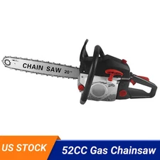 52cc Gas Powered Chainsaw with 20'' Guide Bar Saw Chain 2-Stroke Engine Cut Wood