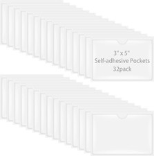 32 Pack Self-Adhesive Index Card Pockets for 3" X 5" Card, Clear Plastic Labels