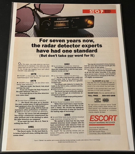 1985 Escort Radar Detector - Vintage Original Print Ad Wall Art - Cincinnati, OH