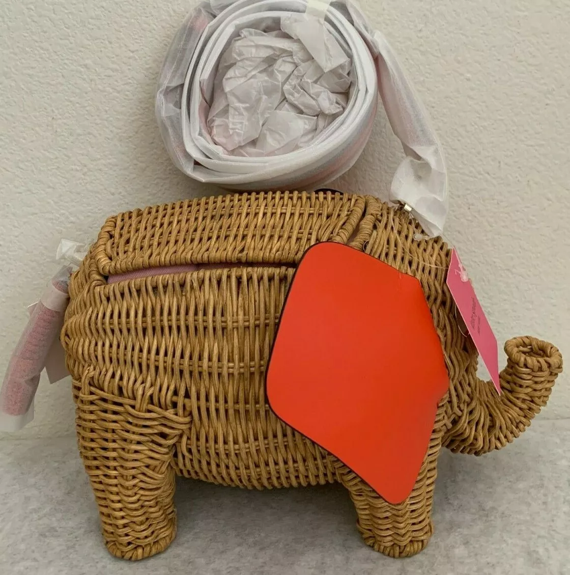 NWT Kate Spade Tiny Wicker Large Elephant Crossbody Bag TAMARILLO $398 PXRUB236