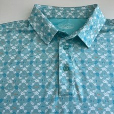 Straight Down Men's Tropical Golf Polo Blue Orange Large short sleeve