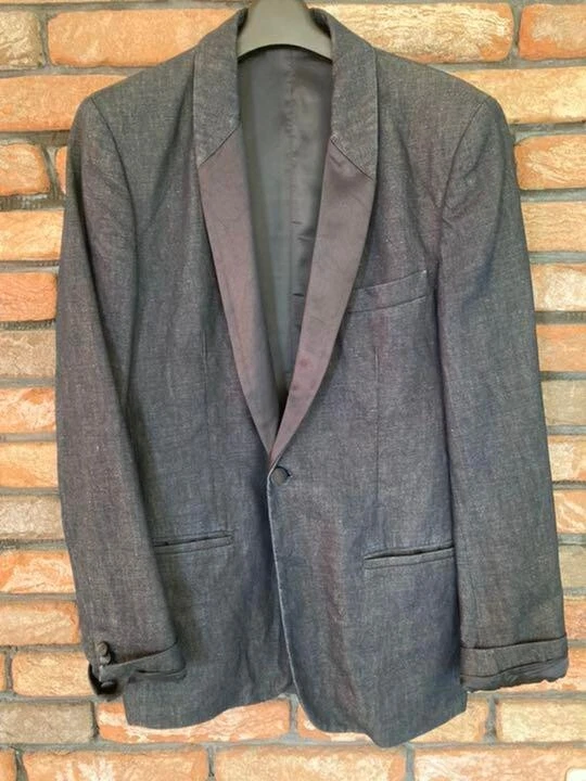 Maison Margiela 14 replica denim smoking giacca blusa uomo 46 blu navy nero