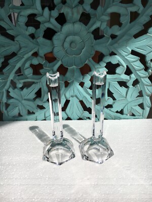 Marc Aurel 24% Lead Crystal Deco Pair Candlestick Holders Germany     (A-8)