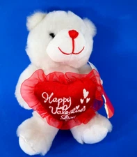 Dan Dee 8" White Plush Bear With Red Heart Happy Valentine's Day Stuffed Gift