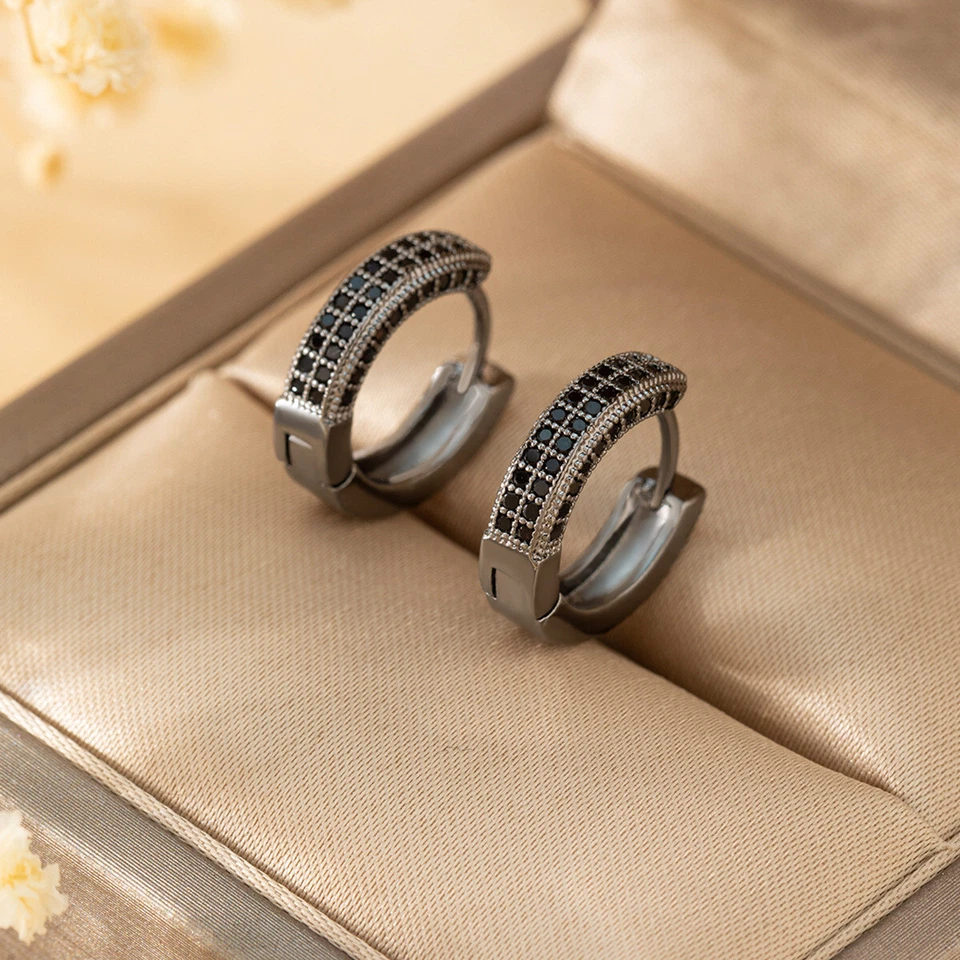 Hombres Mujeres Negro Oro Chapado Latón Circular Circular Aro Huggie Pendientes Hip Hop Foto 4 de 4