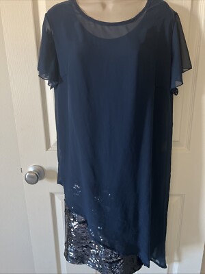 Bodyflirt Blue Sequin Jersey Chiffon Layered Sheath Dress Evening Party  Medium | eBay