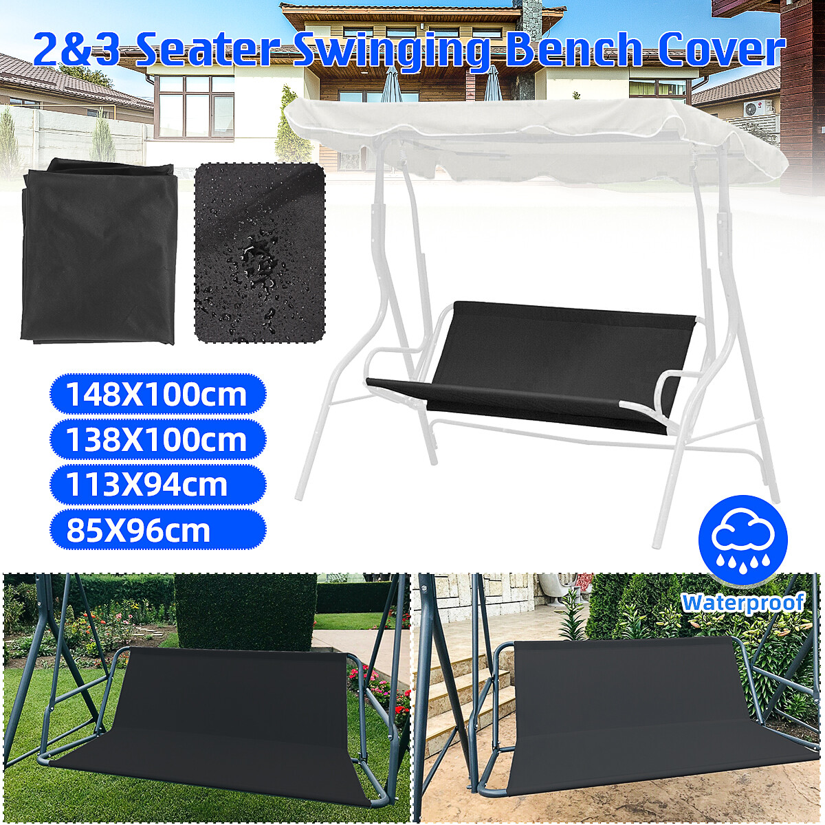 1x Swing Cover Chair Bench Replacement Waterproof Patio Garden Black eBay
