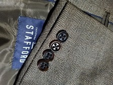 48R brown herringbone Check Merino Wool Tweed Sport Coat Blazer Classic Stafford