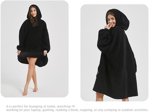 Oversized Hoodie Blanket, Sherpa & Fleece Wearable Blanket Hoodies for Women Men - Picture 10 of 43